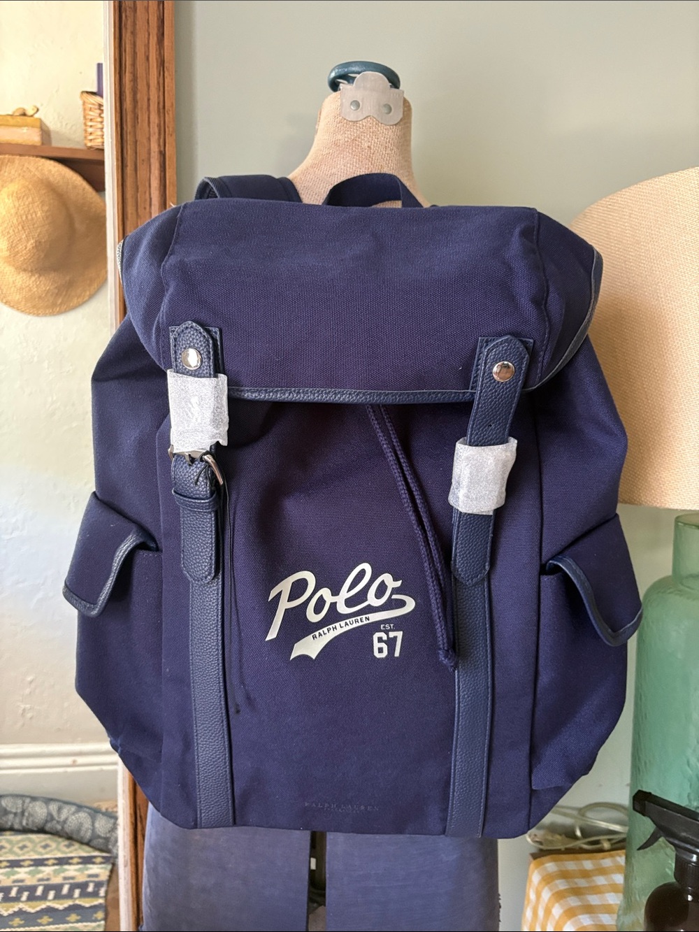 Polo by Ralph Lauren Navy Canvas Backpack with Front Script Logo